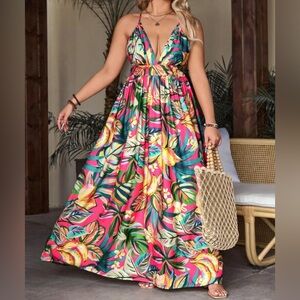 Tropical print maxi dress